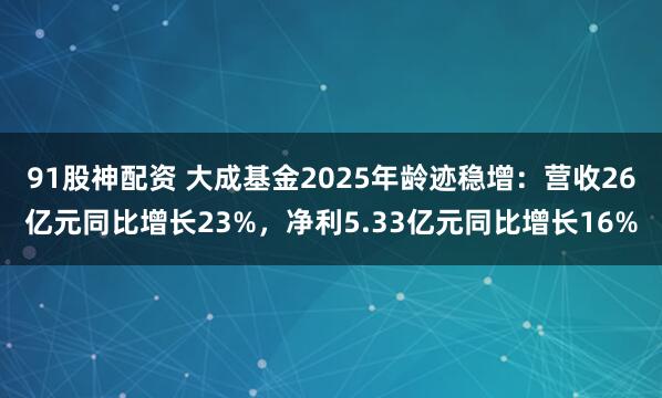 91股神配资 大成基金2025年龄迹稳增:营收26亿元同比增长23%,净利5.33亿元同比增长16%