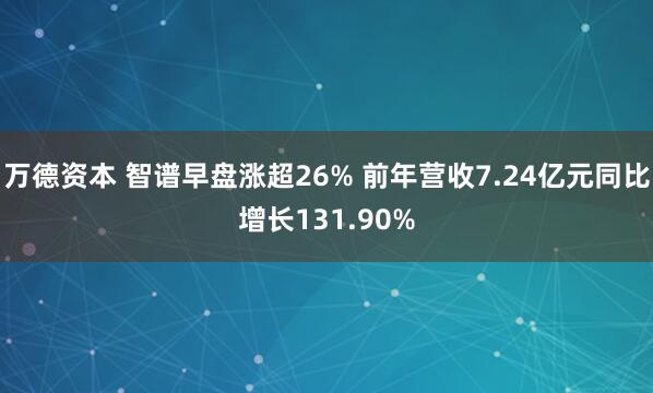 万德资本 智谱早盘涨超26% 前年营收7.24亿元同比增长131.90%