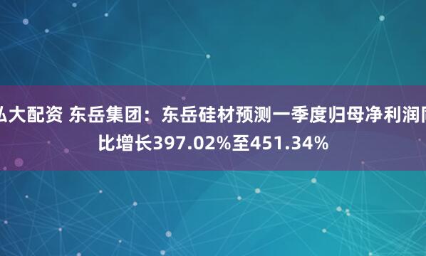 弘大配资 东岳集团:东岳硅材预测一季度归母净利润同比增长397.02%至451.34%